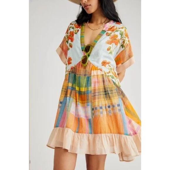 NEW! Free People 'Agnes' Tiered Ruffle Minidress in SPRING COMBO (M) - Picture 8 of 12